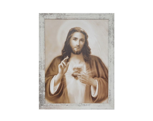 Obraz Serce Jezusa duży biała przecierana rama