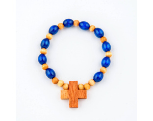 Różaniec Drewniany Bransoletka Granatowa z Białym Krzyżykiem
