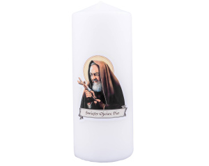Biała Świeca Liturgiczna Święty Ojciec Pio - Parafinowa, 20 cm
