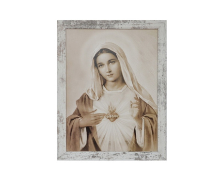 Obraz Serce Maryi duży biała przecierana rama