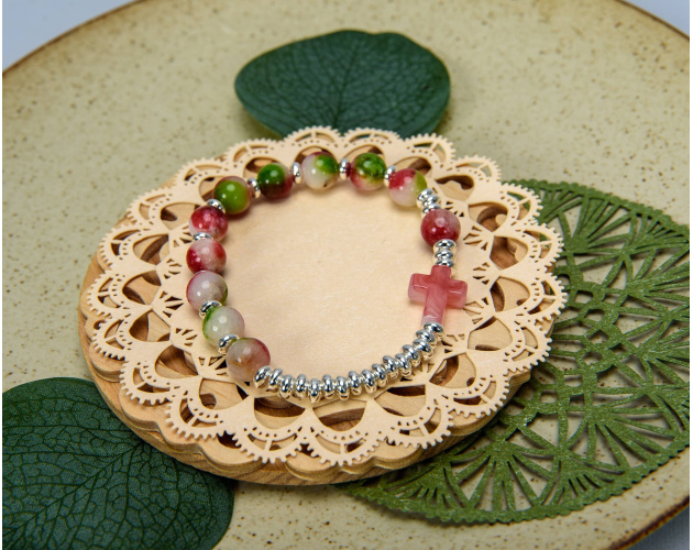 Różaniec Bransoletka zielona z fioletem