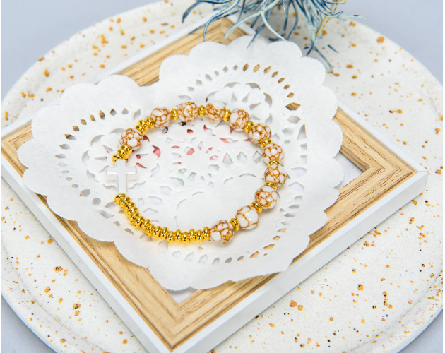 Różaniec Bransoletka biało-złota