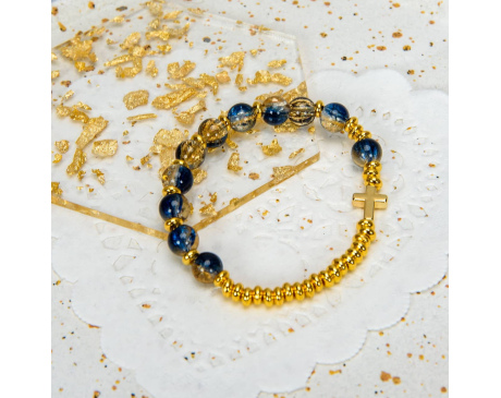 Różaniec Bransoletka granatowo-złota