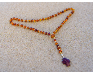 Różaniec Maryjny z Prawdziwego Bursztynu Ciemny