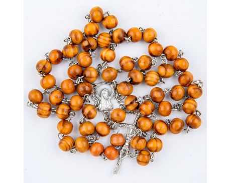 Różaniec drewniany jasny brąz na drucie - stylizowany na drzewo oliwne