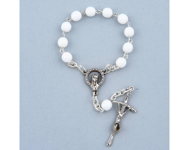 Różaniec 10 kulka biała