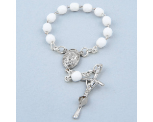 Różaniec 10 z białych kryształkowych koralików