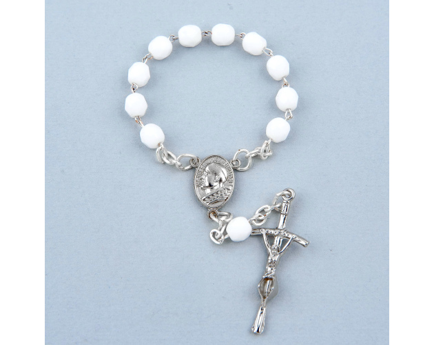 Różaniec 10 z białych kryształkowych koralików