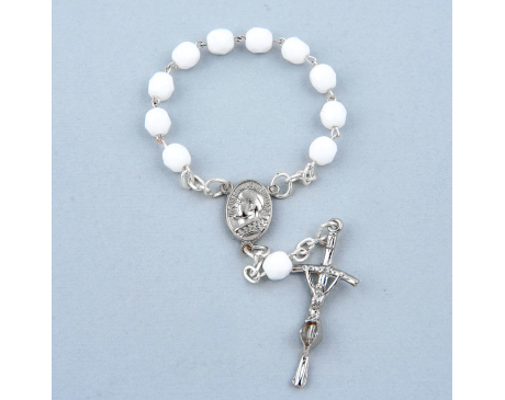 Różaniec 10 z białych kryształkowych koralików