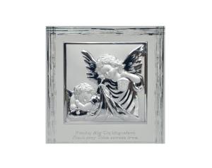 Obrazek srebrny ANIOŁEK LATARENKA z napisem