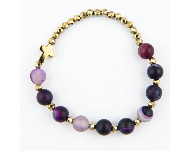 Różaniec Bransoletka Damska Agat Fioletowy