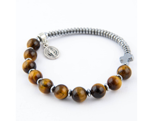 Różaniec bransoletka Tygrysie Oko z medalikiem Maryi