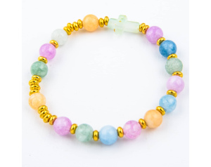 Różaniec bransoletka z krzyżem, agat kolorowy | Modlitwa na co dzień