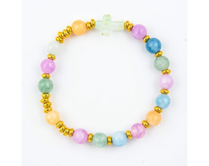 Różaniec bransoletka z krzyżem, agat kolorowy | Modlitwa na co dzień