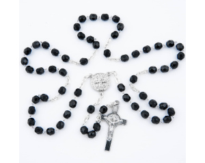 Różaniec Maryjny Kryształkowy Większe Koraliki Czarny