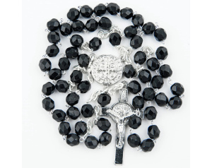 Różaniec Maryjny Kryształkowy Większe Koraliki Czarny