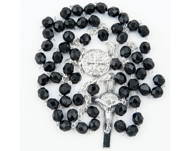 Różaniec Maryjny Kryształkowy Większe Koraliki Czarny