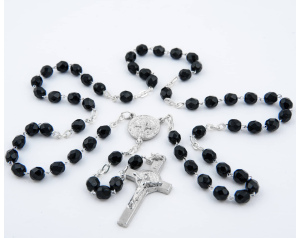 Różaniec Maryjny Kryształkowy Większe Koraliki Czarny