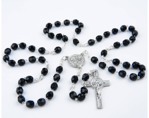 Różaniec Maryjny Kryształkowy Większe Koraliki Czarny