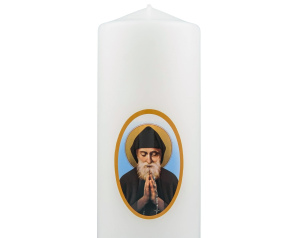 Biała świeca Święty Charbel - świeca parafinowa 20 cm