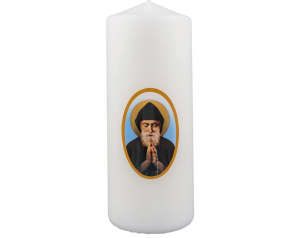 Biała świeca Święty Charbel - świeca parafinowa 20 cm