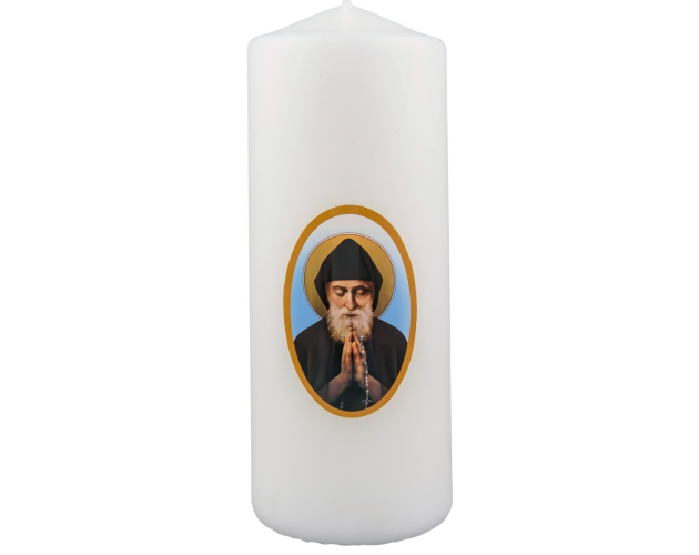 Biała świeca Święty Charbel - świeca parafinowa 20 cm