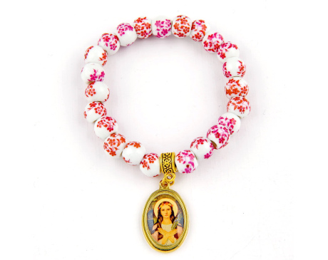 Bransoletka religijna ze świętą Filomeną - ceramiczny koralik na wytrzymałej żyłce