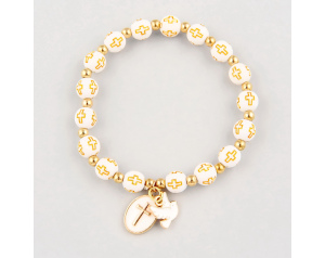 Bransoletka z Gołąbkiem i Krzyżykiem kremowa