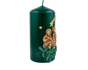Świeca Bożonarodzeniowa ze Świętą Rodziną Zielona