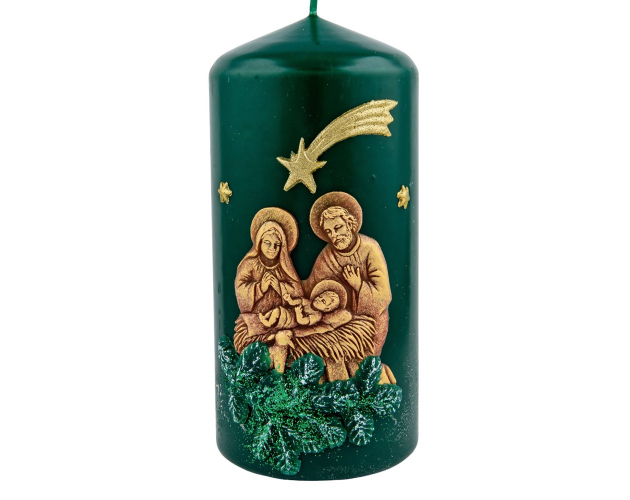 Świeca Bożonarodzeniowa ze Świętą Rodziną Zielona