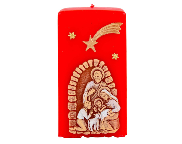 Świeca Bożonarodzeniowa ze Świętą Rodziną Czerwona