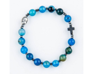 Różaniec Bransoletka dla Dziewczynki Agat Niebieski Hematyt