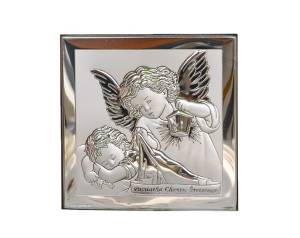 Obrazek srebrny ANIOŁ STRÓŻ Z LATARENKĄ 12x12