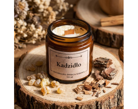Naturalna Świeca Sojowa Zapach Kadzidła z Drewnianym Knotem 120ml