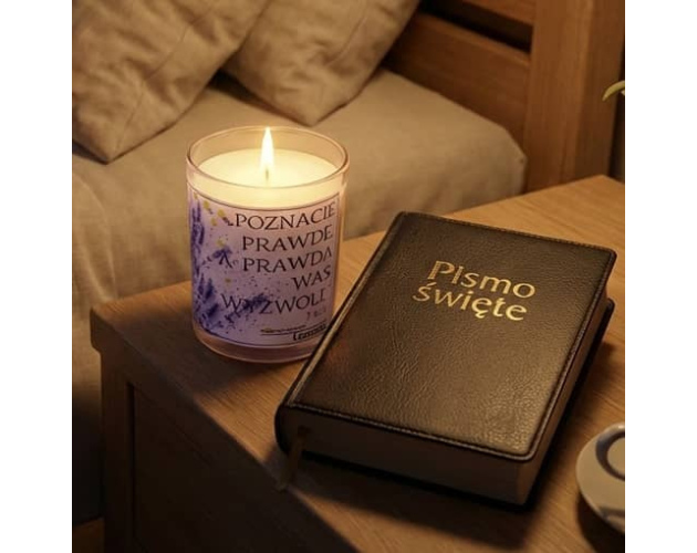 Świeca Sojowa cytatem religijnym Prawda