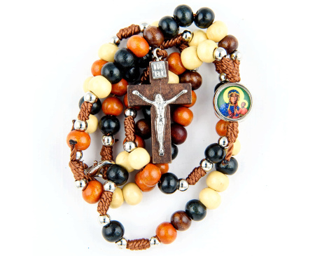 Różaniec drewniany na sznurku, z zapięciem, mix kolorów