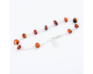 Bransoletka srebrna z bursztynem Niepokalana