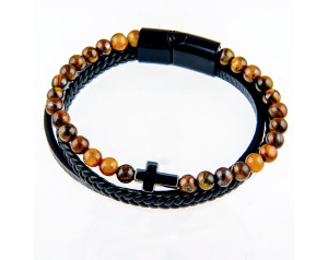 Bransoletka męska z krzyżem, skórzana