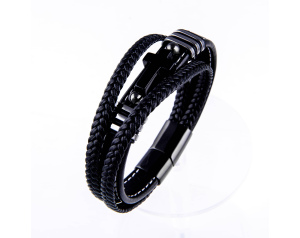Bransoletka ze skóry męska z czarym krzyżem