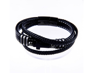 Bransoletka ze skóry męska z czarym krzyżem