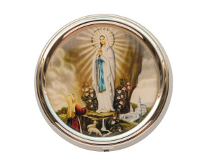 Pudełko na różaniec okrągłe z Matką Boską z Lourdes