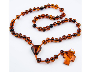 Różaniec Maryjny z Prawdziwego Bursztynu Ciemny
