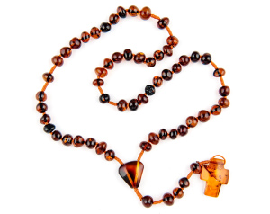 Różaniec Maryjny z Prawdziwego Bursztynu Ciemny