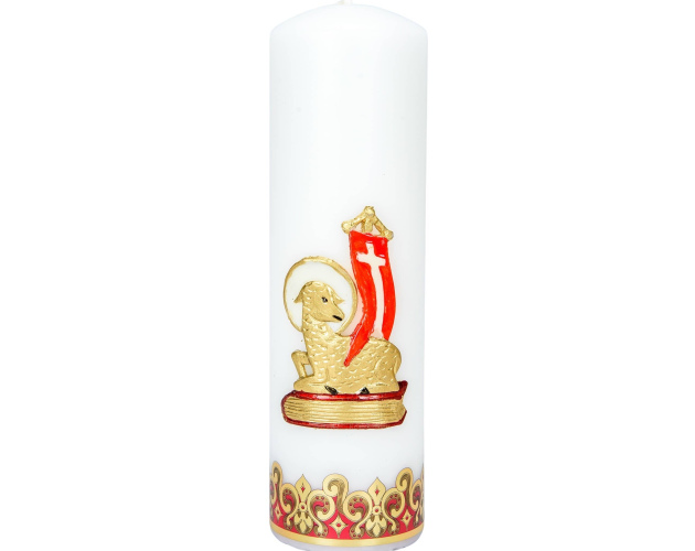 Świeca Ołtarzowa Biała na Wielkanoc z Barankiem