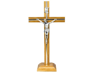 Krzyż stojący drewniany prosty 30 cm jasny