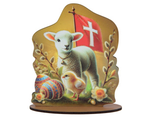 Baranek Wielkanocny z pisankami - figurka ze sklejki