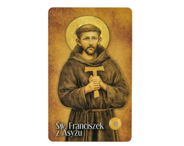 Karta z modlitwą i relikwiami Święty Franciszek