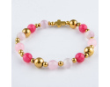 Bransoletka różaniec z kamieni na rękę - różowo-złota