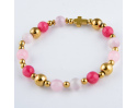 Bransoletka różaniec z kamieni na rękę - różowo-złota