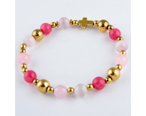 Bransoletka różaniec z kamieni na rękę - różowo-złota